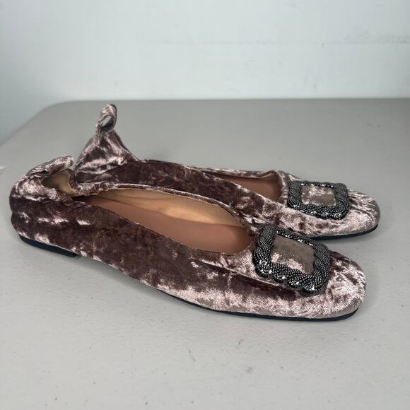 Linea Paolo Mauve Taupe Velvet Marie Buckle Flats 7.5 - Picture 2 of 7